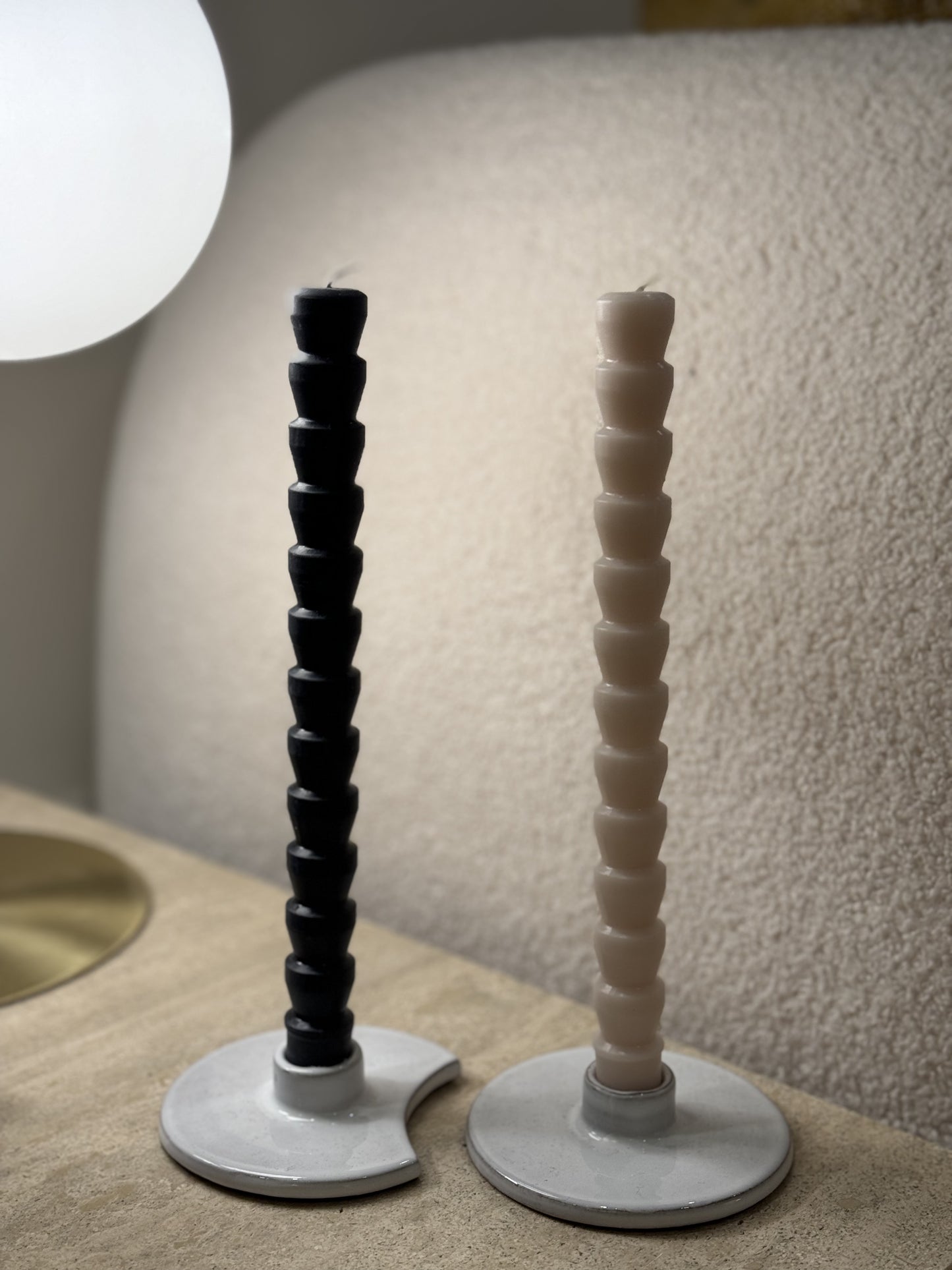 Cloudy white ceramic candle holders