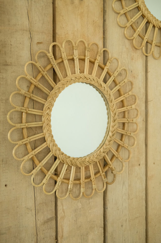 Flower rattan mirror