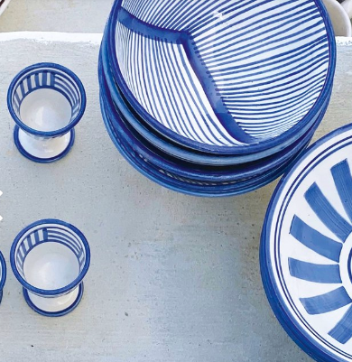 Blue and white striped bowl