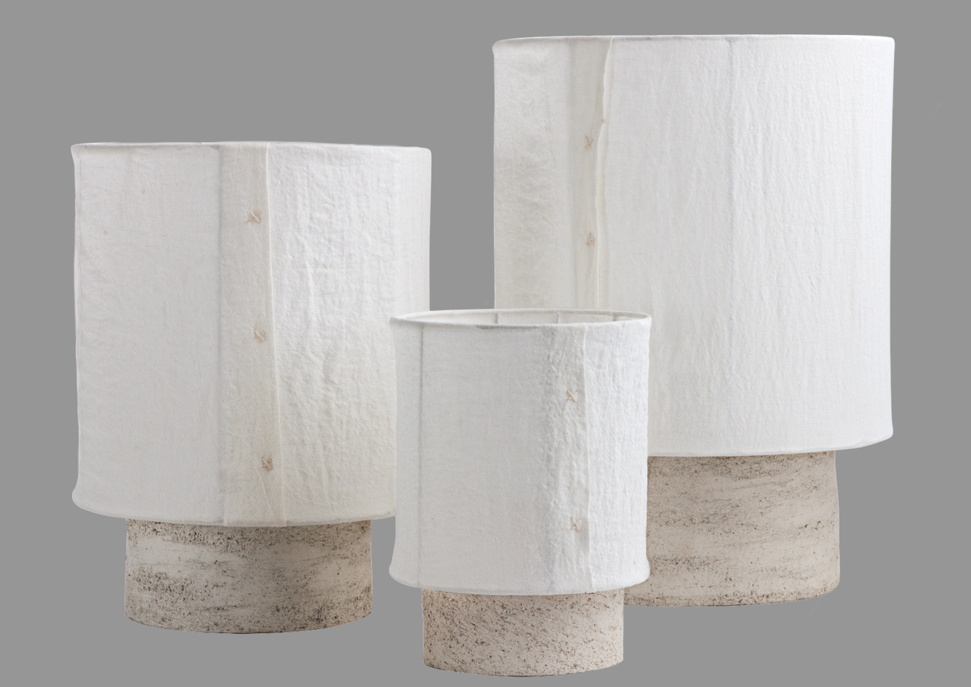 White sandstone lamp & linen lampshade