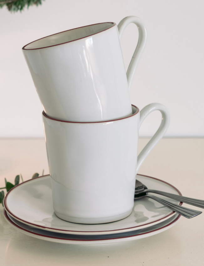 White & red ceramic dinnerware collection