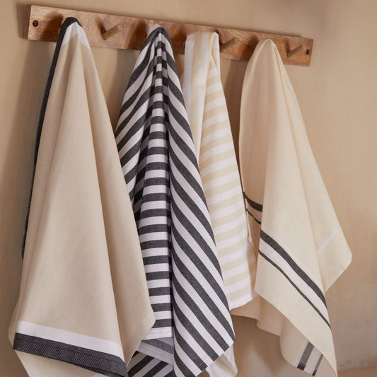 Set of 2 embroidered kitchen towels with french stripes