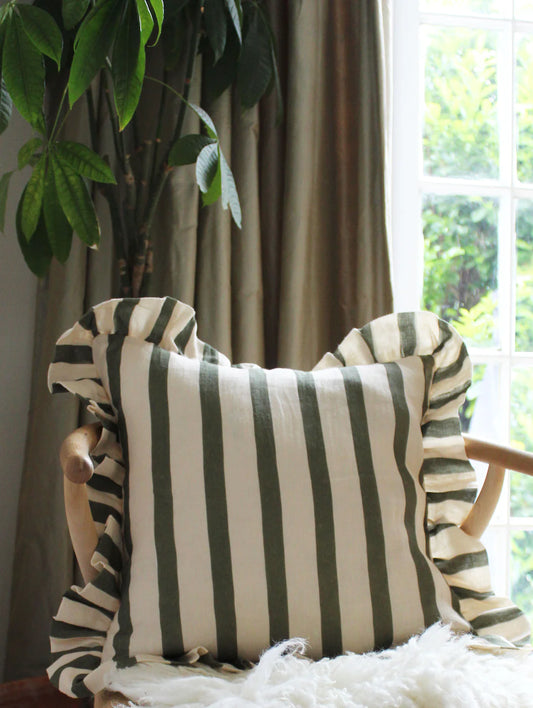 Olive ivory striped pillow