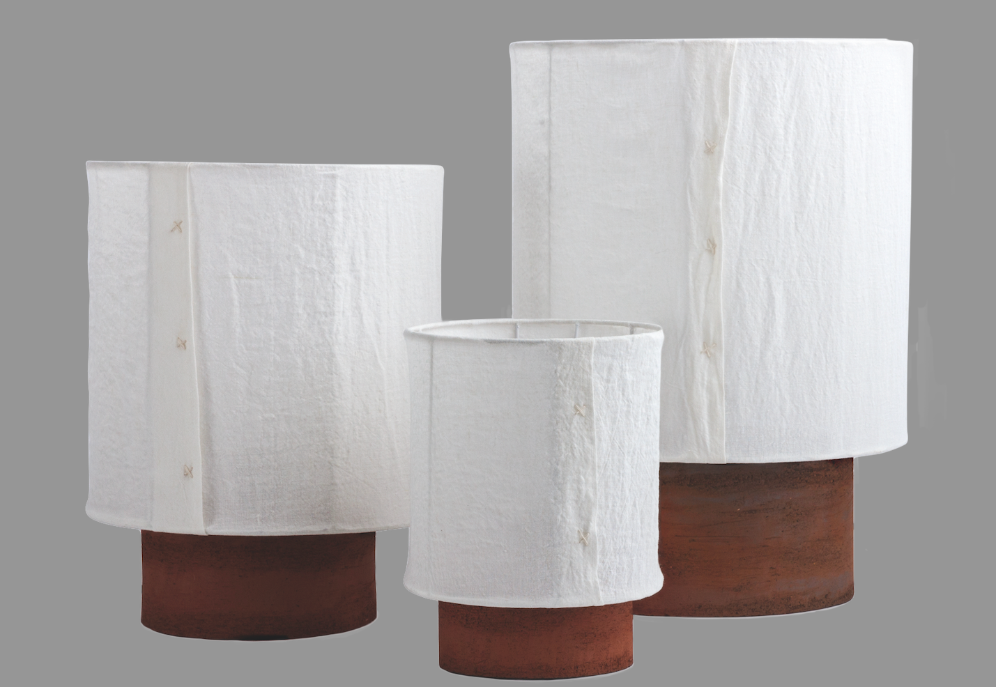 Terracotta sandstone lamp & linen lampshade