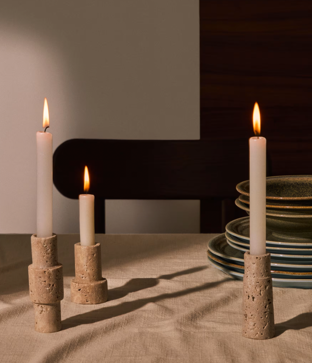 Travertine candle holders - set of 3