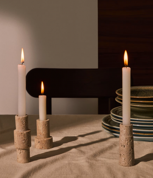 Travertine candle holders - set of 3
