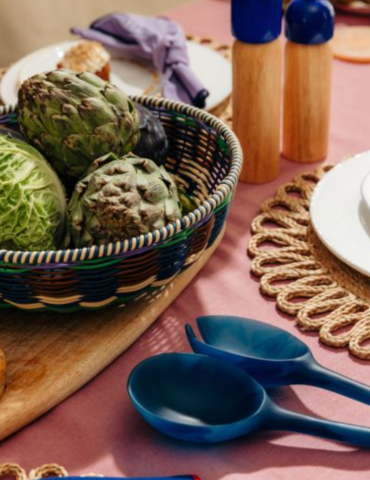 Blue salad servers