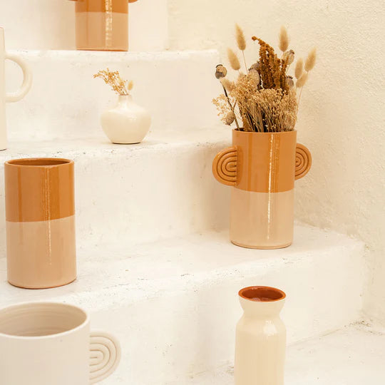 Straight cream terracotta vase